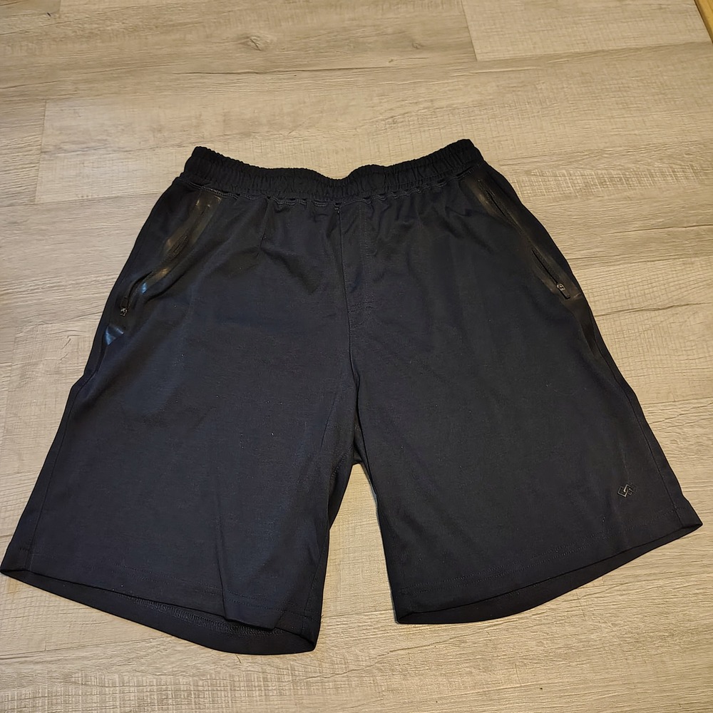 LEG3ND Mens Athletic Shorts Black Zipper Pockets Elastic Waist Gym Running L